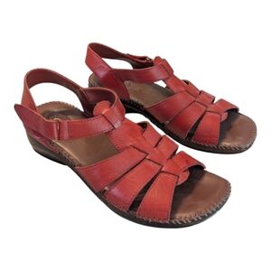 Dr. Scholl's FAY Red Leather Strappy Open Toe Sandals #51463-04 Women's 8.5M
